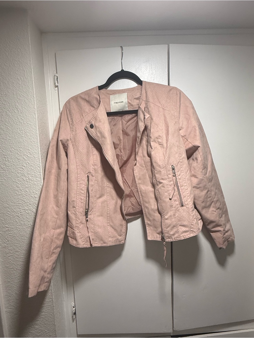 Maurices Blush Pink Faux Suede Moto Jacket